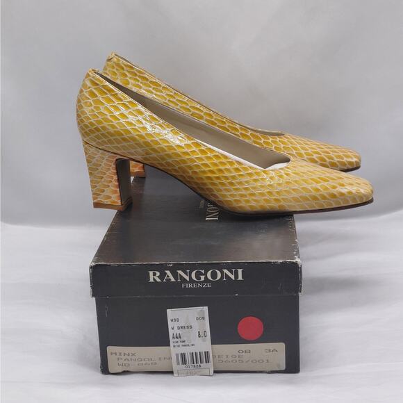 Rangoni Firenze Minx Beige Embossed Leather Block Heel Pumps 8 AAA Narrow Italy - Picture 2 of 12